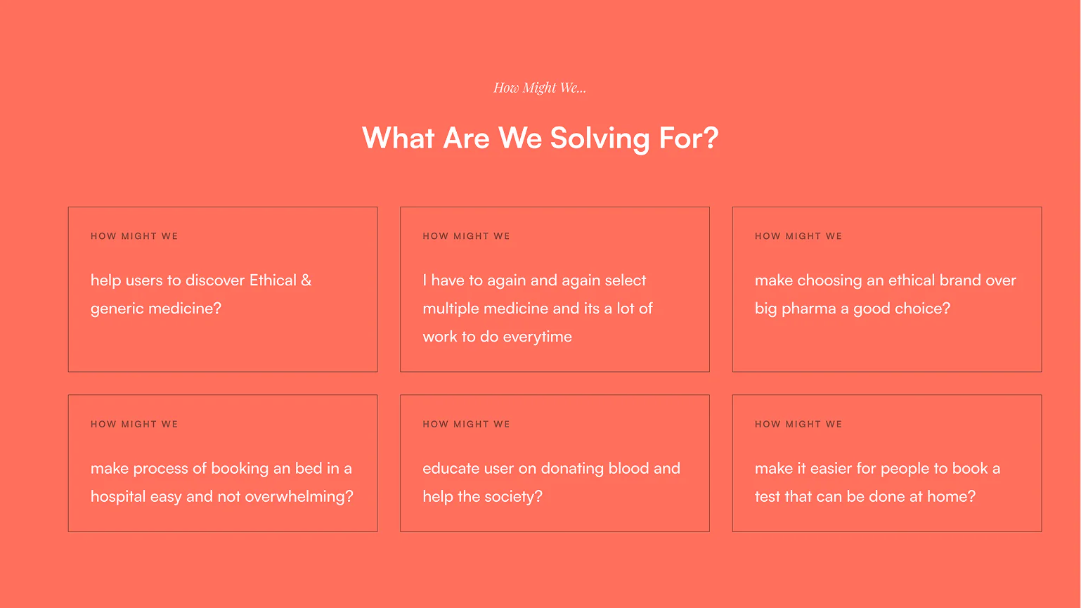How Might We statements grouped into the three problem categories